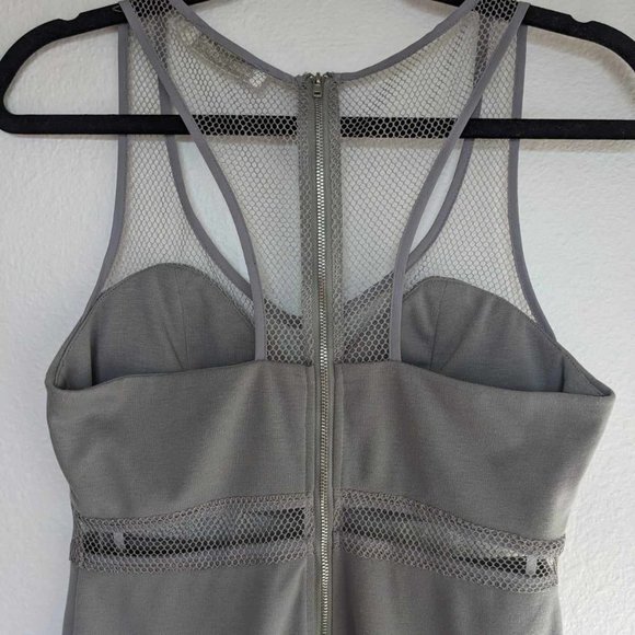 Grey mini dress with mesh and asymmetrical hem. S - Picture 8 of 9